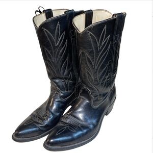 Biltrite Men's Leather Cowboy Boots Black Size 12 D Comb Last Hush Heels